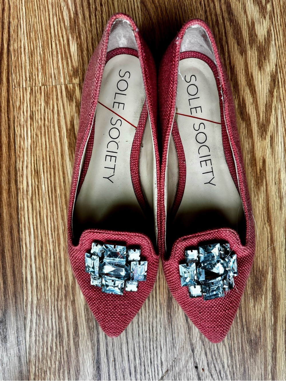 Sole Society Rose-Pink Pointed Toe Jewel Embellished Flats